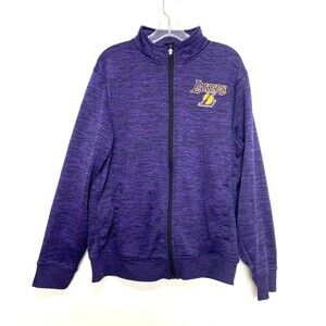NBA LA Lakers Fleece Sweater Mens Size L Purple Logo Graphic Full Zip Jacket